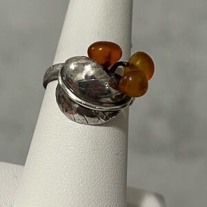 Vintage Amber & Sterling Silver 925 Ring Size 7